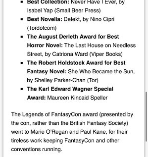 Screenshot: The Legends of FantasyCon award went to Marie O'Regan and Paul Kane