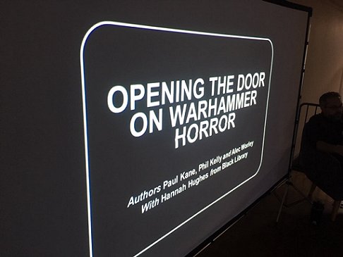 Sign for Opening the Door on Warhammer Horror panel