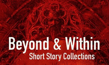 Banner image reading Beyond & Within Short Story Collections, with a red background featuring a man's face against an ornate mirror