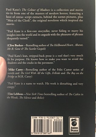 Back cover of The Colour of Madness by Paul Kane