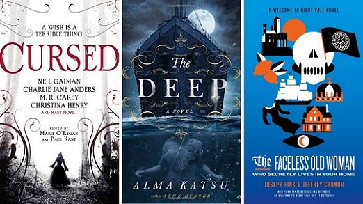 Banner image Best: Cursed, edited by Marie O'Regan and Paul Kane; The Deep by Alma Katsu, The faceless Old WOman by Joseph Fink and Jeffrey Cranor