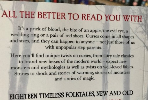 All the better to read you with - back cover text from Cursed, edited by Marie O'Regan and Paul Kane