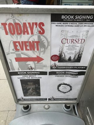 Forbidden Planet advert: Cursed by Marie O'Regan and Paul Kane, signing