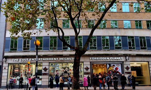 photograph showing people standing outside Forbidden Planet London Megastore