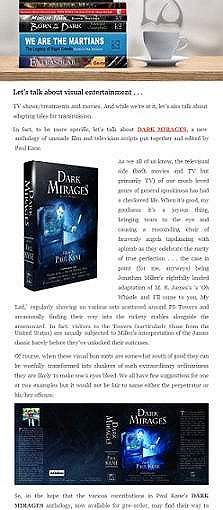 PS Publishing Newsletter, announcing Dark Mirages, edited by Paul Kane