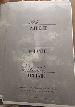 Signing sheets for Deep RED by Paul Kane