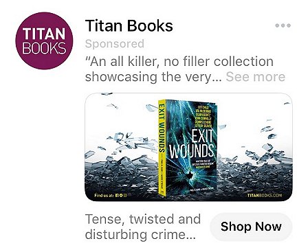 Titan Books advertisement for Exit Wounds, edited by Paul B Kane and Marie O'Regan