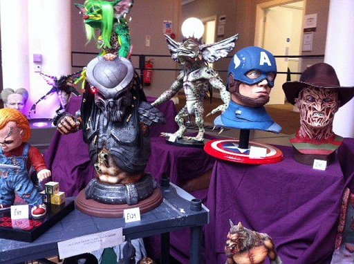 Model display at Event Horizon - Chucky, Predator head, Gremlin, Captain America, Freddie Kreuger