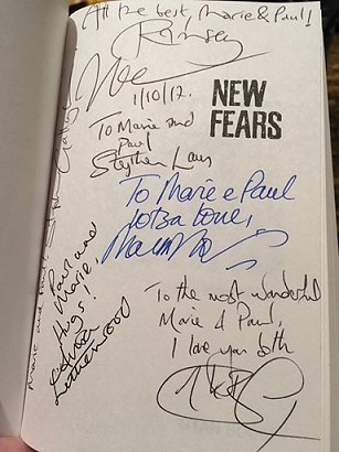 Signatures from contributors, New Fears, edited by Mark Morris
