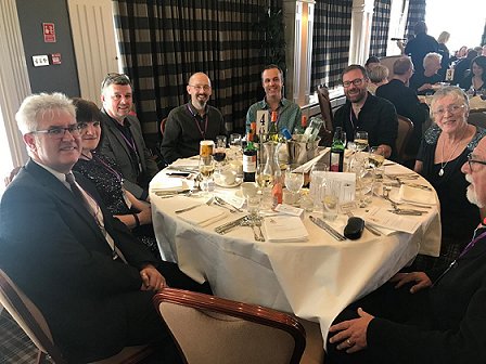 The PS Banquet table. L to R: Paul Kane, Marie O'Regan, Mike Smith, Neil Snowdon, Dan Coxon, Tim Major, Jenny Campbell and Peter Crowther