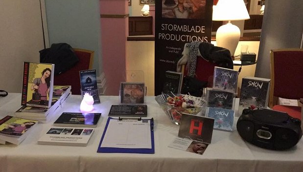 Stormblade Productions table at FantasyCon by the Sea, featuring Snow, by Paul Kane