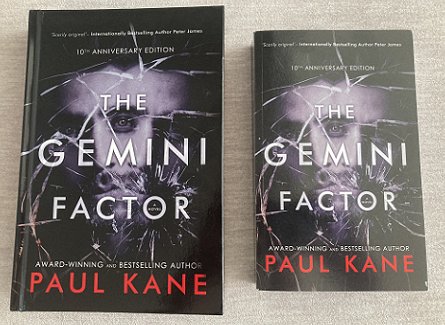 Hardback and paperback copies of The Gemini Factor by Paul Kane