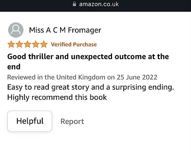 Screenshot: Amazon 5 star review for Her Husband's Grave