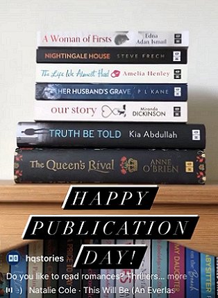 Bookpile, including Her Husband's Grave, by P L Kane. Banner: Happy Publication Day