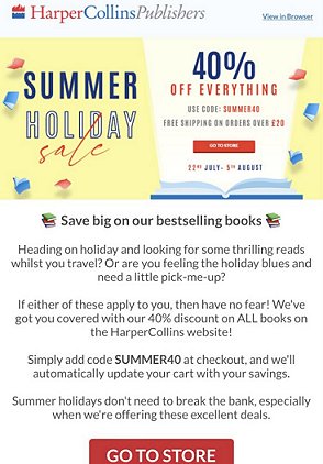 Advertisement from HarperCollins Publishers - Summer Holiday Sale