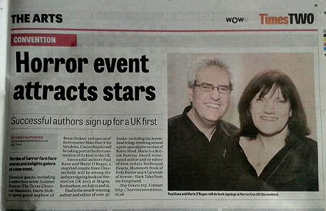 Paul Kane and Marie O'Regan - HorrorCon publicity, Derbyshire Times