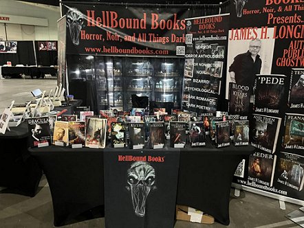 photograph showing the Hellbound Books table at HorrorCon LA