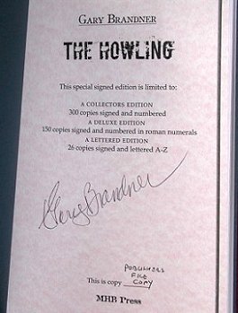 Signature Page, Collector's Edition, The Howling, Gary Brandner