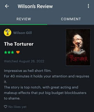 Screenshot from Letterboxd review of The Torturer