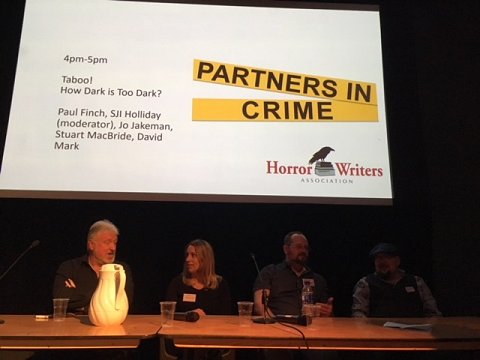 Partners in Crime Taboo! Panel. L to R: Paul Finch, Jo Jakeman, Stuart MacBride, David Mark