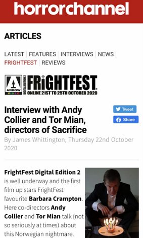 Horror Channel advertisement - Interview with Andy Collier and Tor Mian, directors of Sacrifice