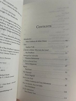 photograph of the Contents page of Shadowplays, edited by Peter Coleborn and Mike Chinn