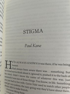 photograph showing the title page of Paul Kane's story 'Stigma' - in Shadowplays, edited by Peter Coleborn and Mike Chinn