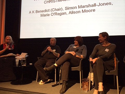 L to R: A.K. Benedict (chair), Simon Marshall-Jones, Marie O'Regan and Alison Moore. Ghost story panel at Sledge Lit.