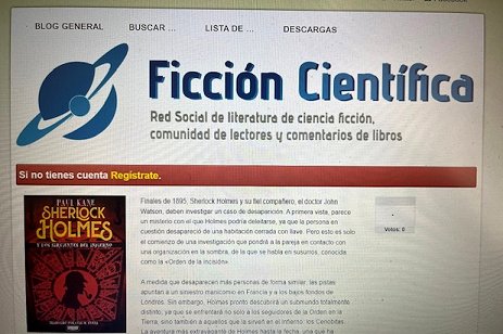 screenshot of Ficcion cientifica website, showing the cover of Sherlock Holmes y los sirvientes del infierno by Paul Kane