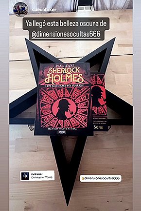 photograph of a copy of the Spanish edition of Sherlock Holmes and the Servants of Hell by Paul Kane on a black star lying on a wooden floor