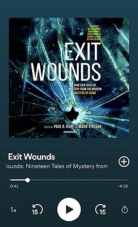 screenshot of Spotify listing for Exit Wounds, edited by Paul B. Kane and Marie O'Regan