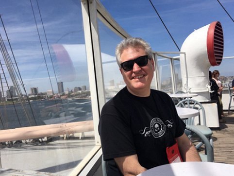 Paul Kane relaxing on the Observation Deck bar aboard the Queen Mary, Long Beach