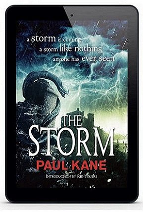Image of tablet, showing ebook of The Storm by Paul Kane