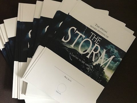Signing sheets for deluxe edition of Storm, by Paul Kane