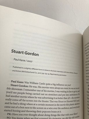 Interior pages from Stuart Gordon Interviews, this interview by Paul Kane, 2007