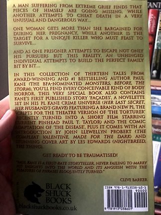 Back cover of Traumas, by Paul Kane
