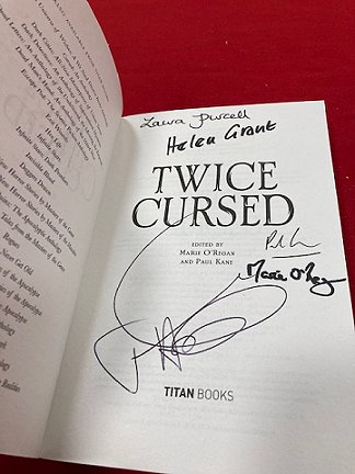 Signed title page of Twice Cursed, edited by Marie O'Regan and Paul Kane