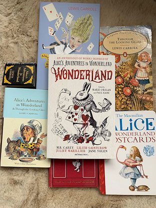 Book display featuring Wonderland, edited by Marie O'Regan and Paul Kane