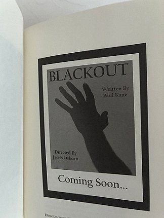 photograph showing the title page and poster for Blackout, Coming Soon..., in Short Sharp Shocks by Paul Kane