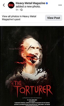 screenshot from Heavey Metal Magazine showing the poster for Paul Kane's short film, The Torturer