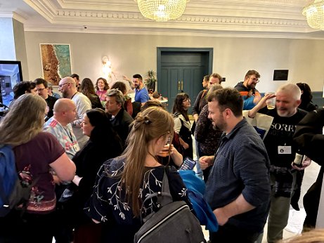 photograph showing the crowded foyer late at night at WFC2025